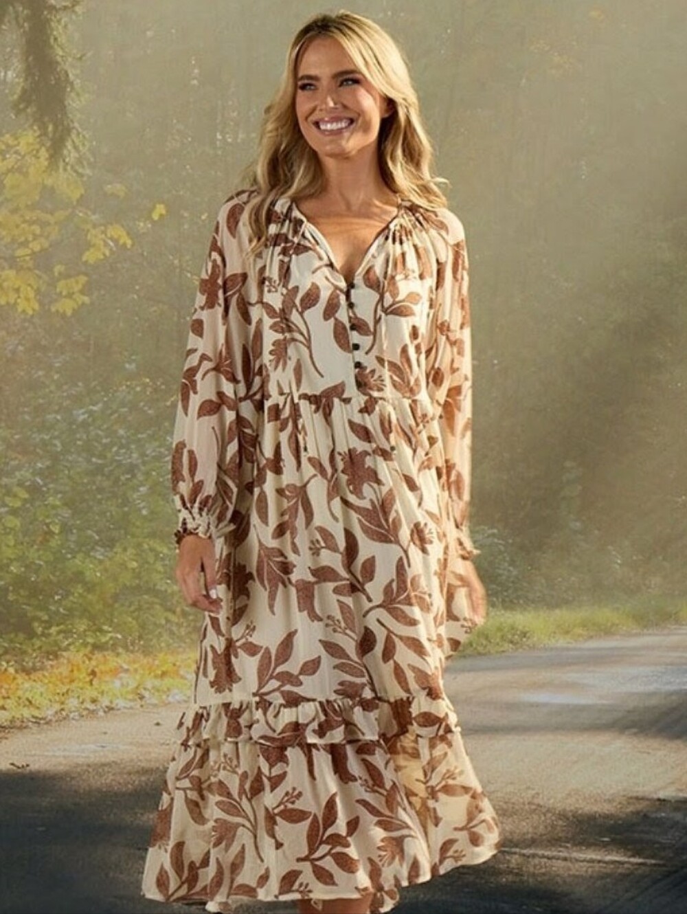 Kate & Sam Brown And Ivory Floral Bohemian Maxi Dress | Size S